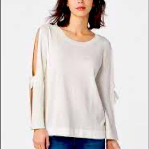 Sleeve tie sweater, off-white